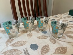 Celestial Starburst Sun Moon Turquoise/Gold MCM Fred Press Shot Glasses Lot of 4
