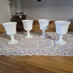 Indiana Glass – Colony Harvest Milk Glass 5 1/4″ Water Goblets, Vintage Set of 4