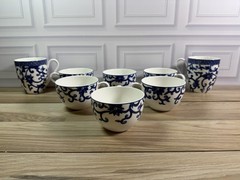Lauren Ralph Lauren Mandarin Blue Porcelain 6 Tea Cups & 2 Coffee Mugs
