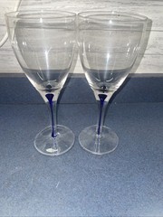 Set of 2 Vintage Water/Wine Glasses 9”16oz Encased Blue Stem Style of Orrefors