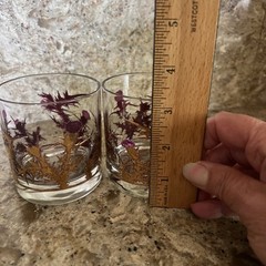 Gregory Duncan Purple Thistle Pattern 3″ Glass Tumbler Set 2 EUC