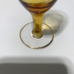 Vintage Set of 6 Amber Cordial Glass Footed w/ Gold Trim Clear Stem MCM