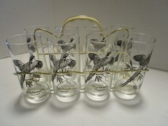 Anchor Hocking 9 Pc. Glass set Drinkware Ringed-Necked Pheasant Carrier 1960’s