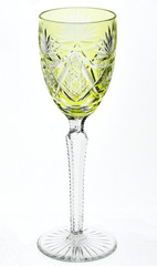 European Light Yellow Cut to Clear Crystal / Glass Wine Goblet Vintage READ