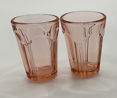 2 Pink Colonial Knife and Fork Shot Glasses/ Toothpick Holders