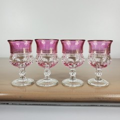Tiffin Glass Kings Crown Thumbprint Ruby Red Flash Small Juice Glasses