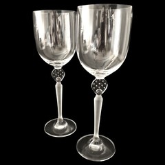 2 Mikasa Moonlight Frost Crystal Wine Goblets Glasses Long Frosted Stem Bubbles