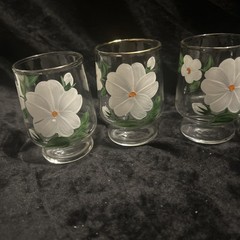 Federal Glass Co. Vintage Hand painted W/Dogwood Juice Glasses 3 In Set Of 6