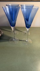 Vintage Cobalt Blue Champagne￼ Glasses, Set of 4, Mid Century Stemware