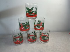 Vintage Set Of 6 Christmas Glasses Libbey HOLLY & BERRIES 4” Old Fashioned
