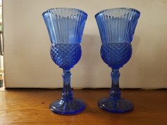2 Vintage Avon Fostoria George Washington Cobalt Blue Water Wine Glass Goblets