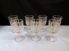 Set of 7 Westmoreland Clear Glass Paneled Grape Cordials Small Wine Goblets