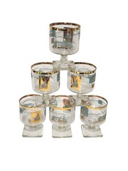 Libbey Southern Comfort Steamboat Footed Cocktail Glass Set of 6 Turquoise Gold
