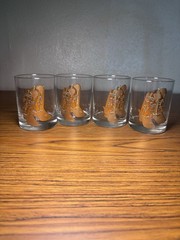 4pc Culver 22k Gold Cowboy Western Boot Lowball Old Fashioned Glasses Signed A1
