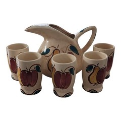 Vintage Purinton Pottery Apple and Pear Beverage Set Pitcher & 5 Tumblers