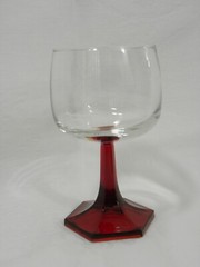 Vintage Luminarc Clear and Ruby Red Hexagon-Base 7 oz. Wine Goblet or Cordial