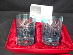 Waterford Snow Crystals Aqua Double Old Fashioned Glasses Set of 2 NIB