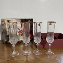 Longchamp Gold Cristal d’ Arques Set of 4 Crystal Flutes Champagne Glasses
