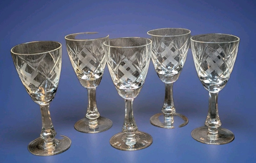 Antique «X» Goblets, Hand Cut Intricate X Design Lyngby? Sasaki?