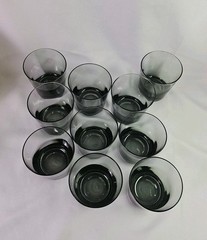 VTG Set Of 2 Smoky Glass Lowball Drinking Glasses Barware Size 3.25” EUC