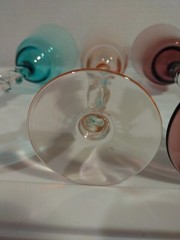 Cordial Drinking Glasses Set Of 3 Long stem Hand Blown Twisted Stem Multicolored