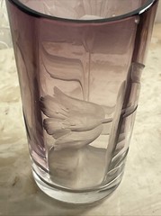 VTG Moser Signed Etched amethyst glasses Purple Intaglio Tumbler Flower Karlsbad