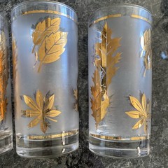 Vintage Set of 5 Golden Foliage Flat Tumblers by Libbey Glass Co.