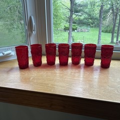 7 Morgantown Seneca Driftwood Red Flat Tumblers 5 1/8” Highball Glass Vntg 12 Oz