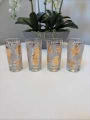 Vintage Libbey Gold Leaf 12oz. Flat Tumbler Glasses – 4 Piece Set