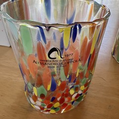 Arte di Murano Alessandro Coppola 2 Indented 10 Oz Glasses Italy Mouth Blown