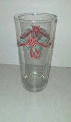 4 Anchor Hocking Poinsettia and Holly Ribbon Drink Glasses Christmas Barware