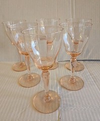 Vintage Pink Depression Glass Goblets – Set of 6 – Paneled Blown Optic Stemware
