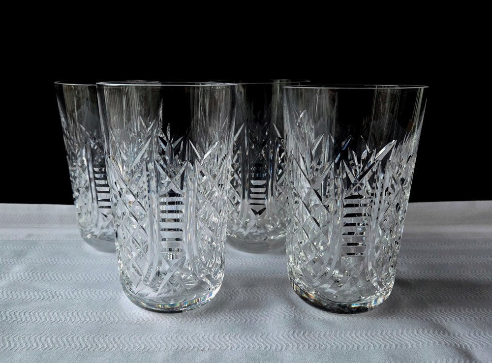 Set of Four Waterford Ireland Clare Cut Crystal 12 oz. Highball Tumblers