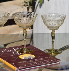 4 Vintage Yellow Etched Cocktail Glasses, Tiffin Franciscan, Rosalind, 1930