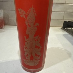 Vintage 1960s MCM Culver MANDALAY Red Siam Thai Goddess Glass Tumbler Ribbed