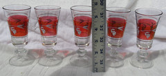 SET 5 Cordial Stem GLASSES Wine Red/Gold/Clear Vintage Made In Italy – 5 1/8″