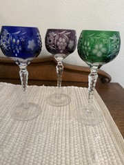 Set Of 3 Bohemian Hungary Cut To Clear Crystal Wine Glasses