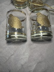 5 VINTAGE MID CENTURY GEORGES BRIARD GOLD BIRD PARTRIDGE QUAIL BAR ROCKS GLASSES