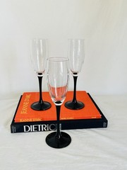 Vintage Luminarc Black Stem Champagne Wine Glasses Set of Three Made in France