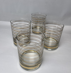 Shelton Ware On the Rocks Glasses Set of 4 Clear w/ Gold Stripe 80’s Vintage Bar