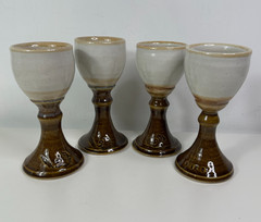 Ceramic Goblets Set of Four Vintage Handmade Tan Brown Retro Wine DCP Sight