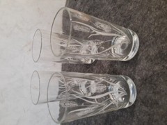 Vintage Tumblers Set Of 4 Clear Glass with Frosted White Wheat And Stars