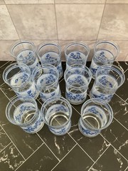 Libbey 10 oz glasses Frosted Blue bird and flower 5.25” X 2.50” Set of 11