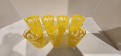 VNTG Pristine 7 Hazel Atlas Atomic Yellow Starburst MCM RETRO Bar Glasses 3.5″