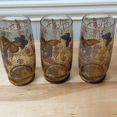 3 Vintage Anchor Hocking Butterfly Smoke Amber Tumbler Drinking Glasses