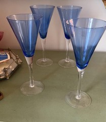 Vintage Cobalt Blue Champagne￼ Glasses, Set of 4, Mid Century Stemware
