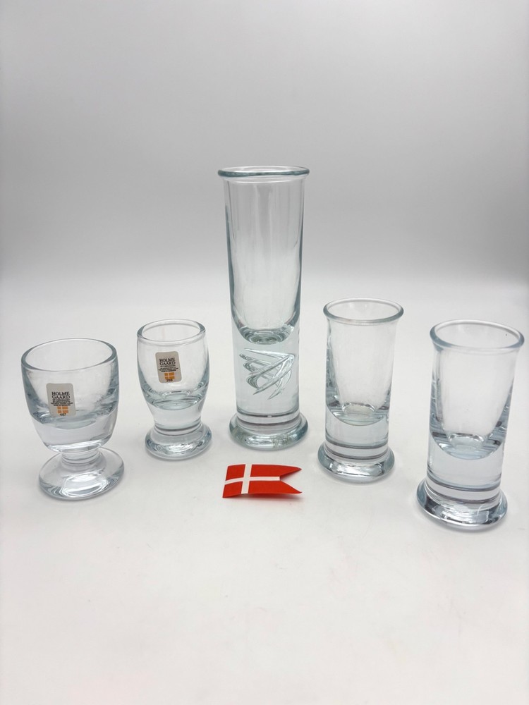 Holmegaard Danish Modern Cordial/Shot Glasses + Bud Vase Royal Copenhagen Era