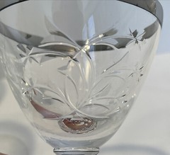 Cordial Glasses Crystal Etched W/ Silver Rim Set of 9