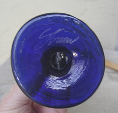 Rick Strini Signed Studio Art Glass Long Stem Wine Glass Blue Green luster 9″