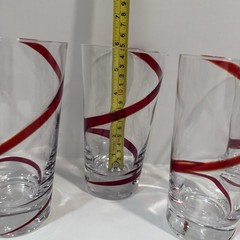 PIER 1 HighBall Tumbler GLASSES Set of 4, SWIRLINE RED, 16 oz *RETIRED PATTERN*